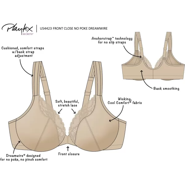 Playtex Women's Secrets Front-Close No-Poke Dreamwire Underwire, Cooling Trusupport Bra