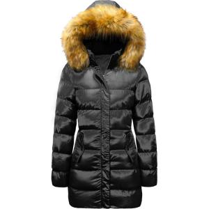 imageSzory Womens Winter Down Thicken Jacket Puffer Parka Coat with Removable Fur HoodShine Black