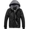 imageSzory Mens Winter PU Leather Jacket Motorcycle Biker Bomber Jacket with Removable Hood