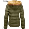 imageSzory Womens Down Thicken Winter Coat Quilted Warm Puffer Jacket with Removable Fur HoodMilitary Green