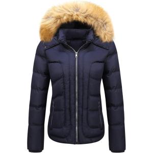 imageSzory Womens Winter Thicken Coats Warm Short Puffer Jackets with Removable Fur Hood