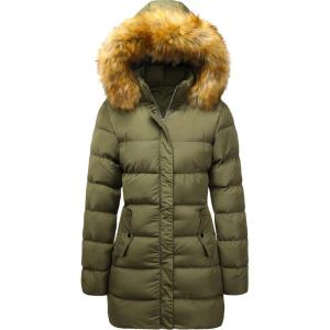 imageSzory Womens Winter Down Thicken Jacket Puffer Parka Coat with Removable Fur HoodMilitary GreenLarge