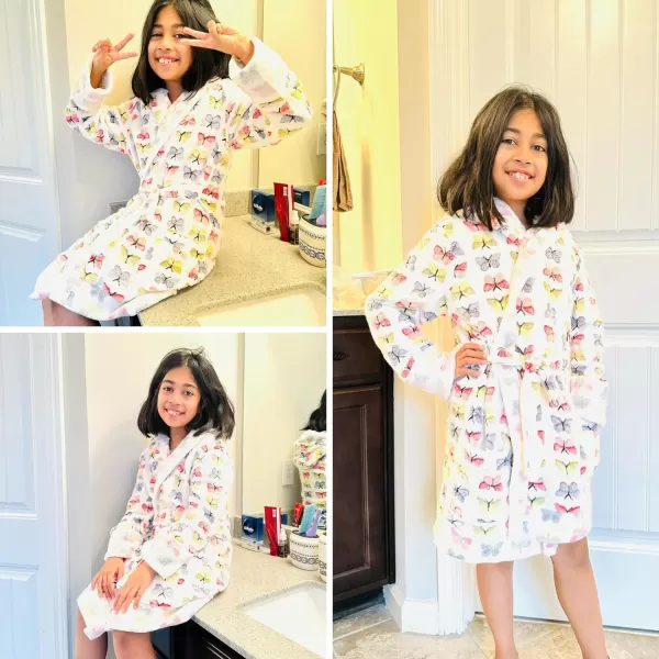 BIG ELEPHANT Kids Hooded Robe, Fleece Bathrobe for Girls Boys, Flannel Sleepwear, Coral Plush Pajamas for Christmas Gift