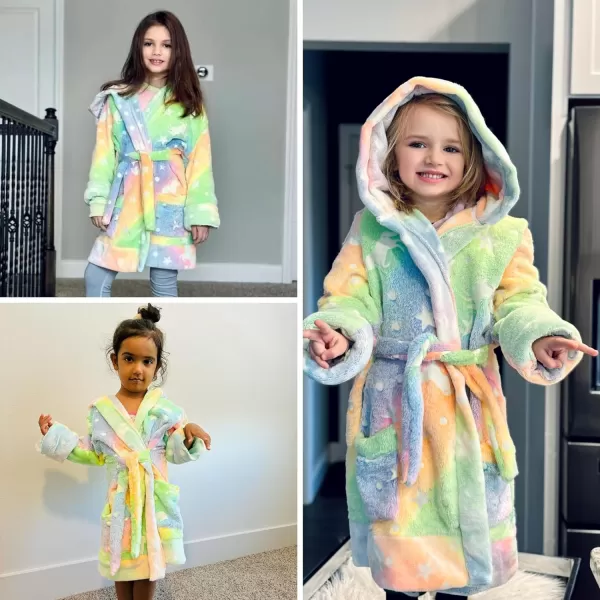 BIG ELEPHANT Kids Hooded Robe, Fleece Bathrobe for Girls Boys, Flannel Sleepwear, Coral Plush Pajamas for Christmas Gift