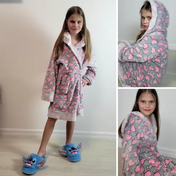 BIG ELEPHANT Kids Hooded Robe, Fleece Bathrobe for Girls Boys, Flannel Sleepwear, Coral Plush Pajamas for Christmas Gift