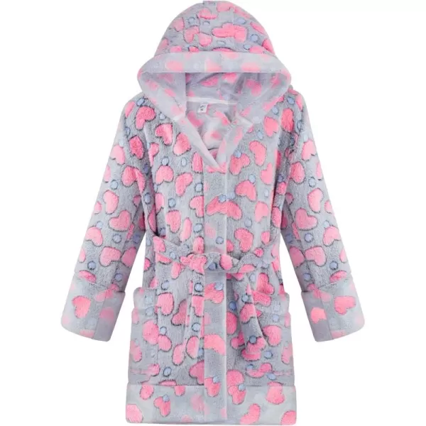 BIG ELEPHANT Kids Hooded Robe, Fleece Bathrobe for Girls Boys, Flannel Sleepwear, Coral Plush Pajamas for Christmas Gift