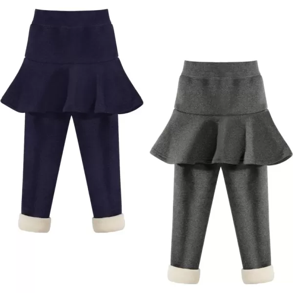 BIG ELEPHANT Girls Winter Legging with Skirts, Fleece Lined Thick Warm Pantskirt for Toddlers, Kids Cotton Tights