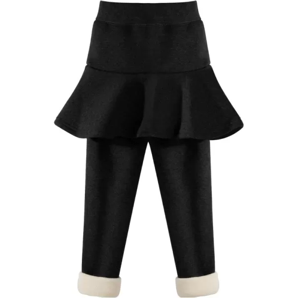 BIG ELEPHANT Girls Winter Legging with Skirts, Fleece Lined Thick Warm Pantskirt for Toddlers, Kids Cotton Tights