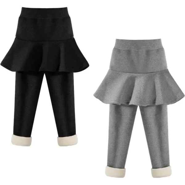 BIG ELEPHANT Girls Winter Legging with Skirts, Fleece Lined Thick Warm Pantskirt for Toddlers, Kids Cotton Tights