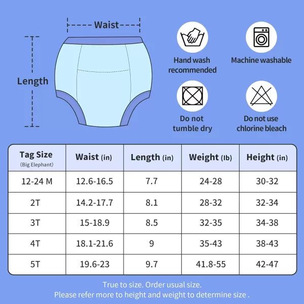 BIG ELEPHANT 4 Pack Potty Training Underwear, 100% Cotton Reusable Training Pants for Toddler