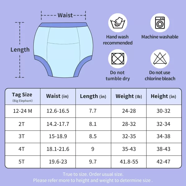 BIG ELEPHANT 4 Pack Potty Training Underwear, 100% Cotton Reusable Training Pants for Toddler