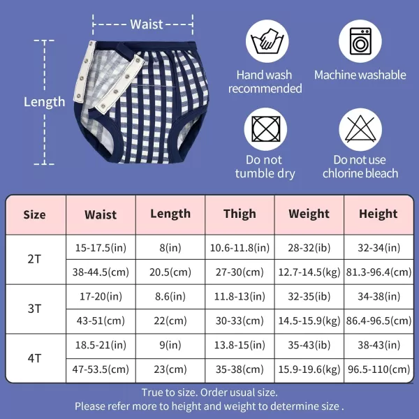 BIG ELEPHANT Baby Side Button Training Pants, Reusable Snaps on 100% Cotton Training Underwear for Toddler 2 Years - 4 Years