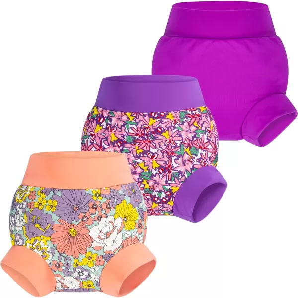 BIG ELEPHANT Baby Swim Diapers 3pcs, Reusable Adjustable Washable Waterproof Swimming Diaper for Boy's and Girl's, 3T