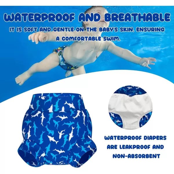 BIG ELEPHANT Baby Swim Diapers 3pcs, Reusable Adjustable Washable Waterproof Swimming Diaper for Boy's and Girl's, 3T