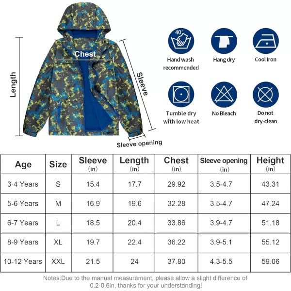 BIG ELEPHANT Kids Rain Jacket Hooded Fleece Lined Waterproof Raincoats Lightweight Breathable for Boys Girls
