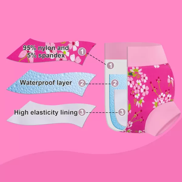 BIG ELEPHANT Swim Diapers - 3 Pieces of Reusable and Adjustable Baby Swimming Diapers for Girls , 2T