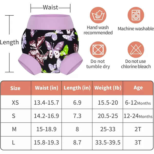 BIG ELEPHANT Swim Diapers - 3 Pieces of Reusable and Adjustable Baby Swimming Diapers for Girls , 2T