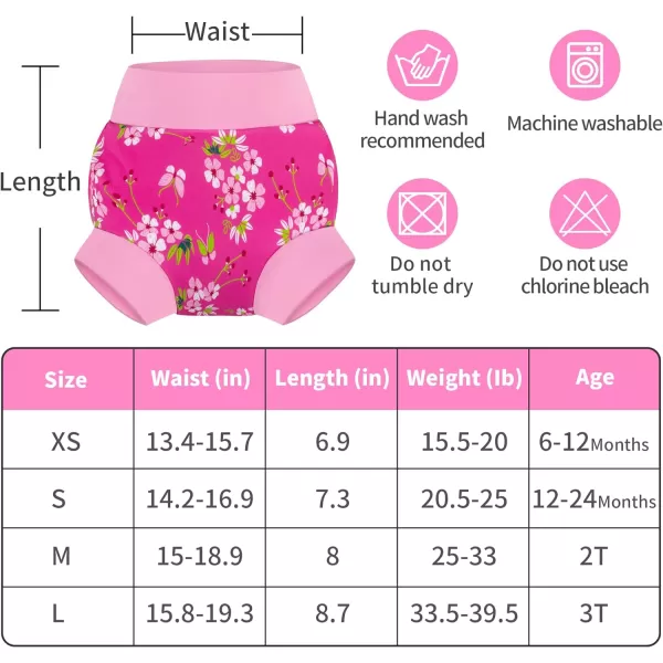 BIG ELEPHANT Swim Diapers - 3 Pieces of Reusable and Adjustable Baby Swimming Diapers for Girls , 2T