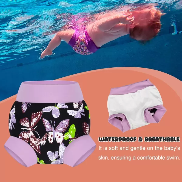 BIG ELEPHANT Swim Diapers - 3 Pieces of Reusable and Adjustable Baby Swimming Diapers for Girls , 2T