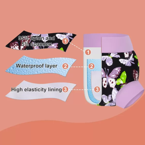 BIG ELEPHANT Swim Diapers - 3 Pieces of Reusable and Adjustable Baby Swimming Diapers for Girls , 2T