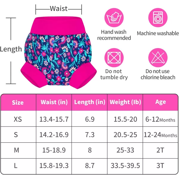 BIG ELEPHANT Swim Diapers - 3 Pieces of Reusable and Adjustable Baby Swimming Diapers for Girls , 2T