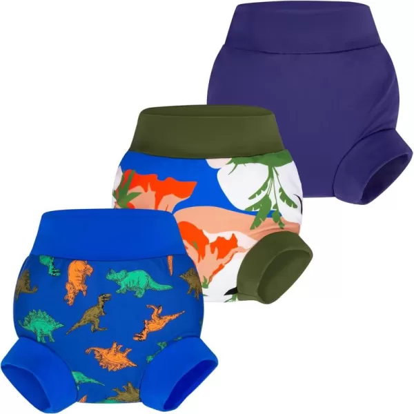 BIG ELEPHANT Baby Swim Diapers 3pcs, Reusable Adjustable Washable Waterproof Swimming Diaper for Boy's and Girl's, 3T