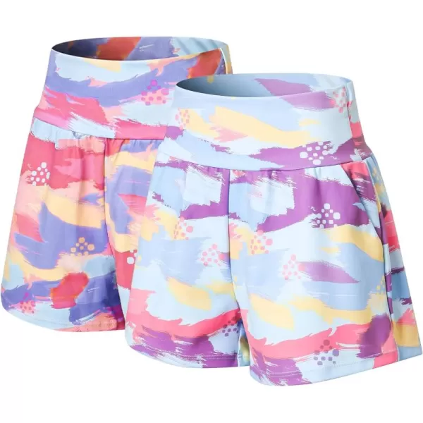 BIG ELEPHANT Girls Athletic Shorts with Pockets, Basketball Soccer Running Cheer Gym Active Short for Youth Kids 4-14 Years