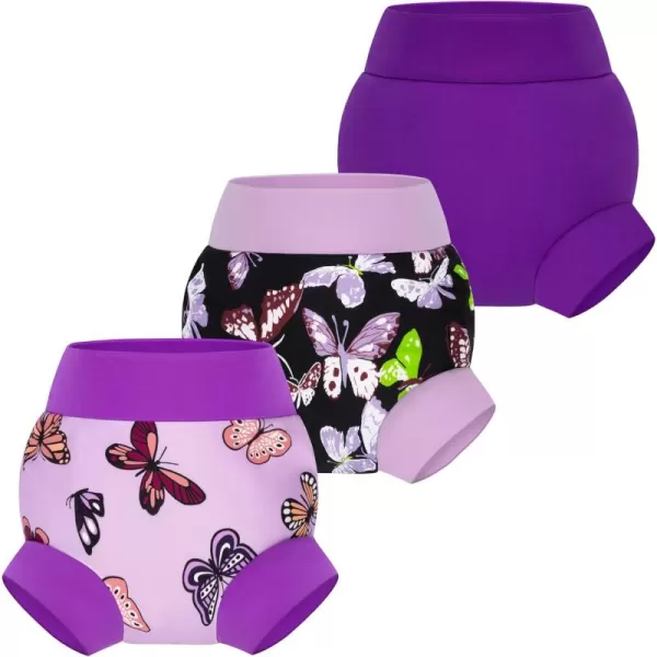 BIG ELEPHANT Swim Diapers - 3 Pieces of Reusable and Adjustable Baby Swimming Diapers for Girls , 2T