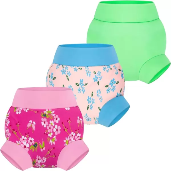 BIG ELEPHANT Swim Diapers - 3 Pieces of Reusable and Adjustable Baby Swimming Diapers for Girls , 2T