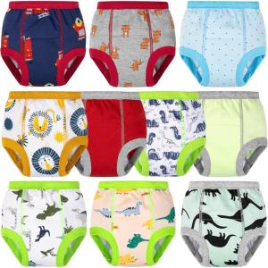 imageBIG ELEPHANT 10Pack Baby Potty Training Underwear Soft 100 Cotton Absorbent Training Pants for Boys ampamp Girls Ages 12M10YGreen Dinosaur