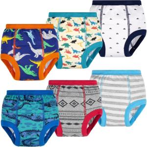 imageBIG ELEPHANT 6Pack Potty Training Pants  100 Cotton Absorbent Toddler Underwear for Boys and Girls 12M10YWhite Dinosaur