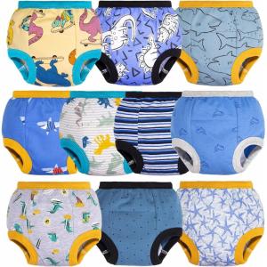 imageBIG ELEPHANT Potty Training Underwear  10 Pack 100 Cotton Absorbent Unisex Toddler Pee Pants for Boys GirlsDino  Sharks