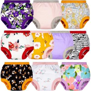 imageBIG ELEPHANT Potty Training Underwear  10 Pack 100 Cotton Absorbent Unisex Toddler Pee Pants for Boys GirlsPurple Flower