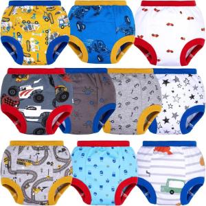 imageBIG ELEPHANT Potty Training Underwear  10 Pack 100 Cotton Absorbent Unisex Toddler Pee Pants for Boys GirlsYellow  Blue