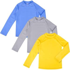imageBIG ELEPHANT 3 Pack Kids Rash Guard Swim Shirt UPF 50 Long Sleeve Rashguard Swimwear Surf Tops Sun Protection for Boys GirlsBlueGrayYellow
