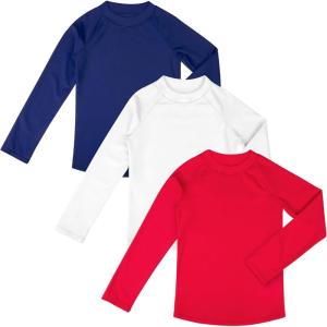 imageBIG ELEPHANT 3 Pack Kids Rash Guard Swim Shirt UPF 50 Long Sleeve Rashguard Swimwear Surf Tops Sun Protection for Boys GirlsNavy BlueRedWhite