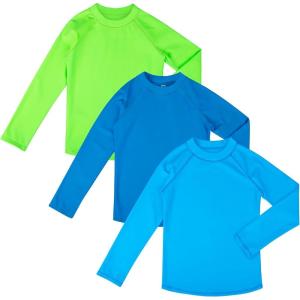 imageBIG ELEPHANT 3 Pack Kids Rash Guard Swim Shirt UPF 50 Long Sleeve Rashguard Swimwear Surf Tops Sun Protection for Boys GirlsNeon GreenSky BlueSapphire Blue