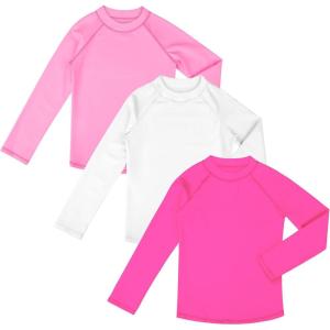 imageBIG ELEPHANT 3 Pack Kids Rash Guard Swim Shirt UPF 50 Long Sleeve Rashguard Swimwear Surf Tops Sun Protection for Boys GirlsRose RedWhitePink