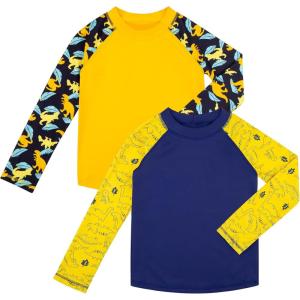 imageBIG ELEPHANT 3 Pack Kids Rash Guard Swim Shirt UPF 50 Long Sleeve Rashguard Swimwear Surf Tops Sun Protection for Boys GirlsYellow Dinosaur