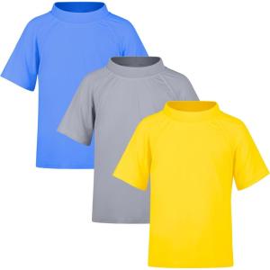 imageBIG ELEPHANT 3 Pack Kids Short Sleeve Rash Guard Shirt UPF 50 Protection Swimwear Quick Dry Swim Tee Youth RashguardBlueGrayYellow