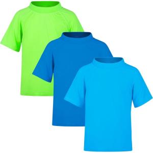 imageBIG ELEPHANT 3 Pack Kids Short Sleeve Rash Guard Shirt UPF 50 Protection Swimwear Quick Dry Swim Tee Youth RashguardEon GreenSky BlueSapphire Blue