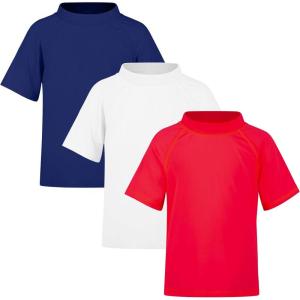 imageBIG ELEPHANT 3 Pack Kids Short Sleeve Rash Guard Shirt UPF 50 Protection Swimwear Quick Dry Swim Tee Youth RashguardNavy BlueRedWhite