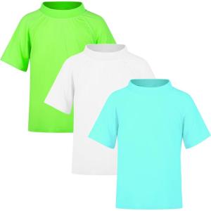 imageBIG ELEPHANT 3 Pack Kids Short Sleeve Rash Guard Shirt UPF 50 Protection Swimwear Quick Dry Swim Tee Youth RashguardNeon GreenGreenWhite