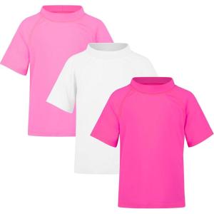 imageBIG ELEPHANT 3 Pack Kids Short Sleeve Rash Guard Shirt UPF 50 Protection Swimwear Quick Dry Swim Tee Youth RashguardRose RedWhitePink