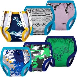 imageBIG ELEPHANT Baby Side Button Training Pants Reusable Snaps on 100 Cotton Training Underwear for Toddler 2 Years  4 YearsGreen 6 Pack