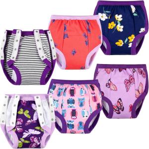 imageBIG ELEPHANT Baby Side Button Training Pants Reusable Snaps on 100 Cotton Training Underwear for Toddler 2 Years  4 YearsPurple Butterfly 6 Pack
