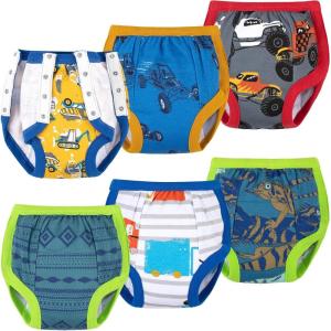 imageBIG ELEPHANT Baby Side Button Training Pants Reusable Snaps on 100 Cotton Training Underwear for Toddler 2 Years  4 YearsRed Car 6 Pack