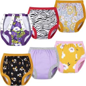 imageBIG ELEPHANT Baby Side Button Training Pants Reusable Snaps on 100 Cotton Training Underwear for Toddler 2 Years  4 YearsYellow 6 Pack