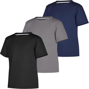 imageBIG ELEPHANT Kids UPF 50 Rash Guard Shirts 3Pack Short Sleeve UV Sun Protection Athletic Tees for Youth Boys GirlsGraynavy Blueblack