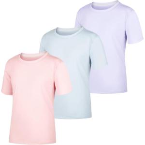 imageBIG ELEPHANT Kids UPF 50 Rash Guard Shirts 3Pack Short Sleeve UV Sun Protection Athletic Tees for Youth Boys GirlsLight Purplemilky Bluelight Pink